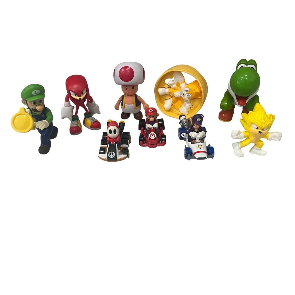 Lot of 9 Nintendo Super Mario & Sonic Figures: Jakks Pacific, Hot Wheels Karts